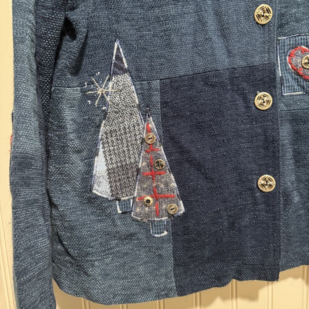 Koret City Blues Denim Knit Cardigan Sweater Winter Christmas Size Medium - Picture 2 of 6